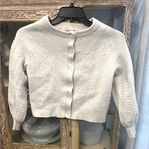 Aritzia Wilfred Merino Wool Womens XL Textured Cream Cropped Cardigan - Picture 1 of 6